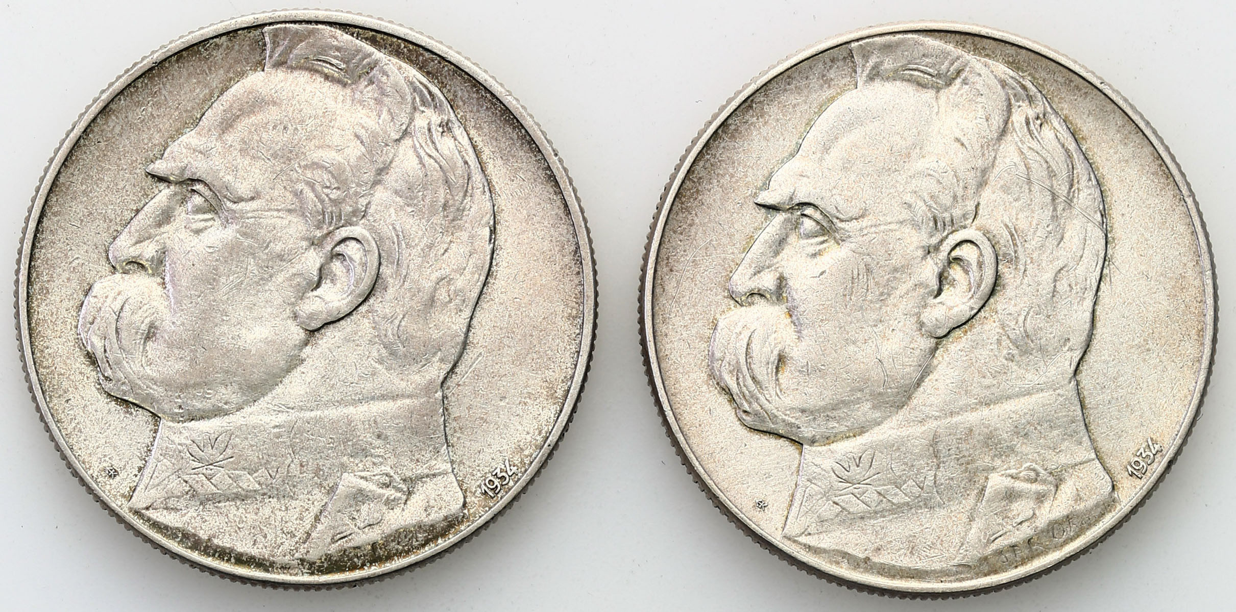 II RP. 10 złotych 1934 Piłsudski strzelecki, zestaw 2 monet